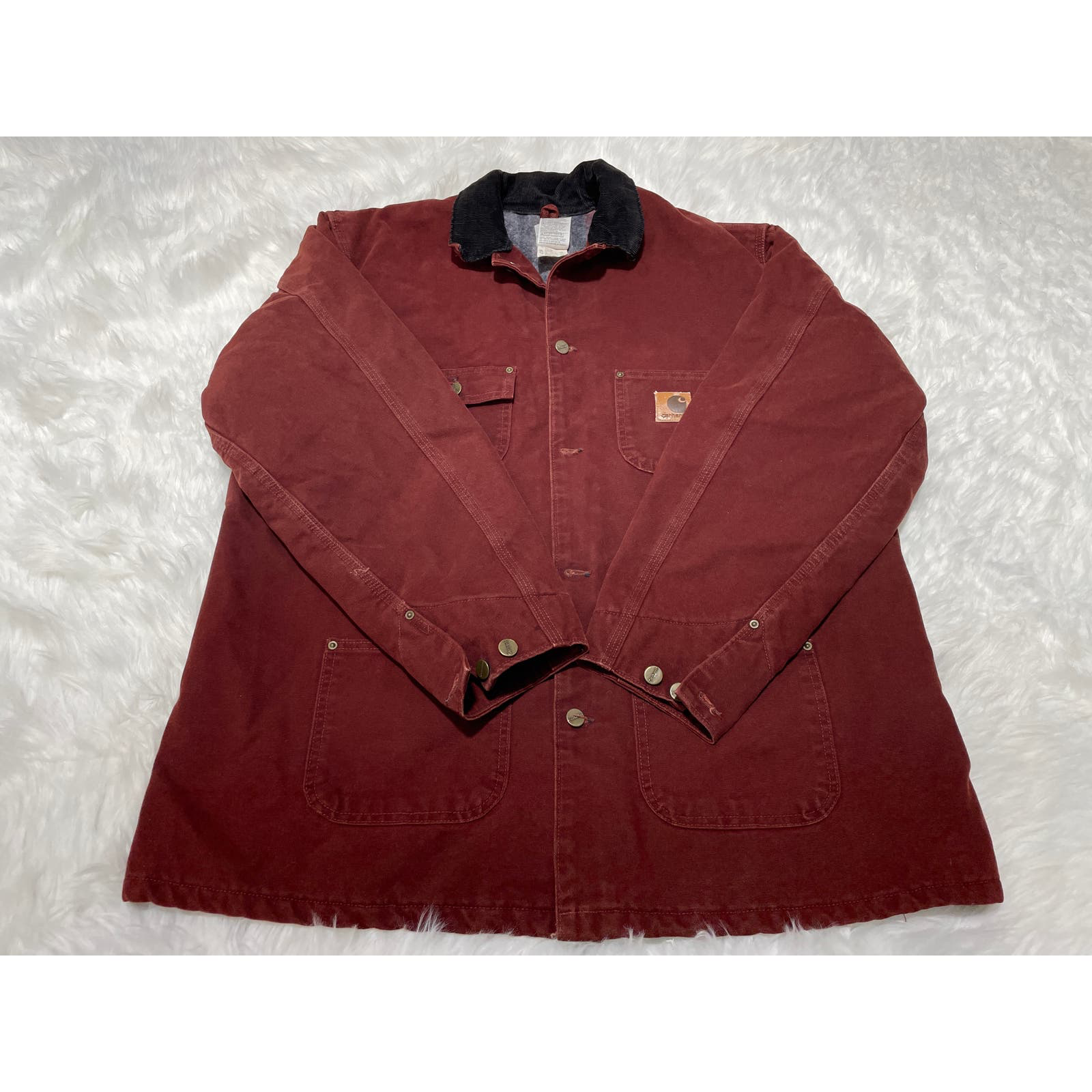 Vintage Carhartt Chore Work Jacket C02 Clay Burgundy Blanket Lined Sz Xl Tall